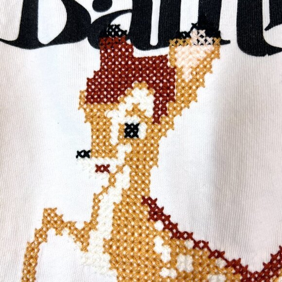 Zara Disney Bambi T-Shirt Tee Embroidered White Cross Stitch Medium - Picture 5 of 7